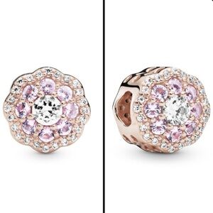New Pandora Flower 14K Rose Gold Plated Charm Pink Crystal Clear Cubic Zirconia